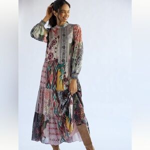 Anthropologie Floral Patchwork Maxi Dress